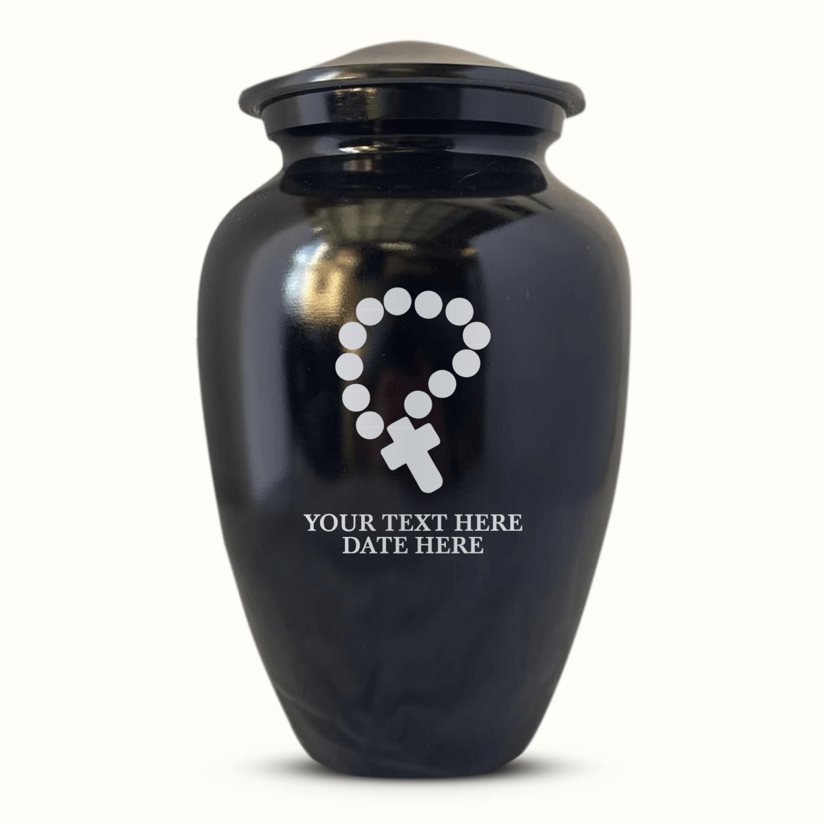 Polished Black Aluminum Human Cremation Urn – 200 Cubic Inch | Rosary Memorial