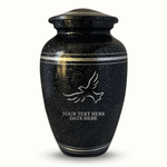 Personalized Custom Human Cremation Urn for Adult Ashes Men & Women - Engraved Aluminum urn with Name, Date and Memorial Dove 1 Design Black with Silver Rim - Inscrybed Memory