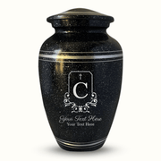Custom Aluminum Urn - Memorial Headstone Shape Design - Distressed Black Polished Finish with Silver Rim - 200 Cubic Inch