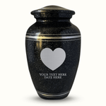 Personalized Custom Human Cremation Urn for Adult Ashes Men & Women - Engraved Aluminum urn with Name, Date and Memorial Heart 1 Design Black with Silver Rim - Inscrybed Memory