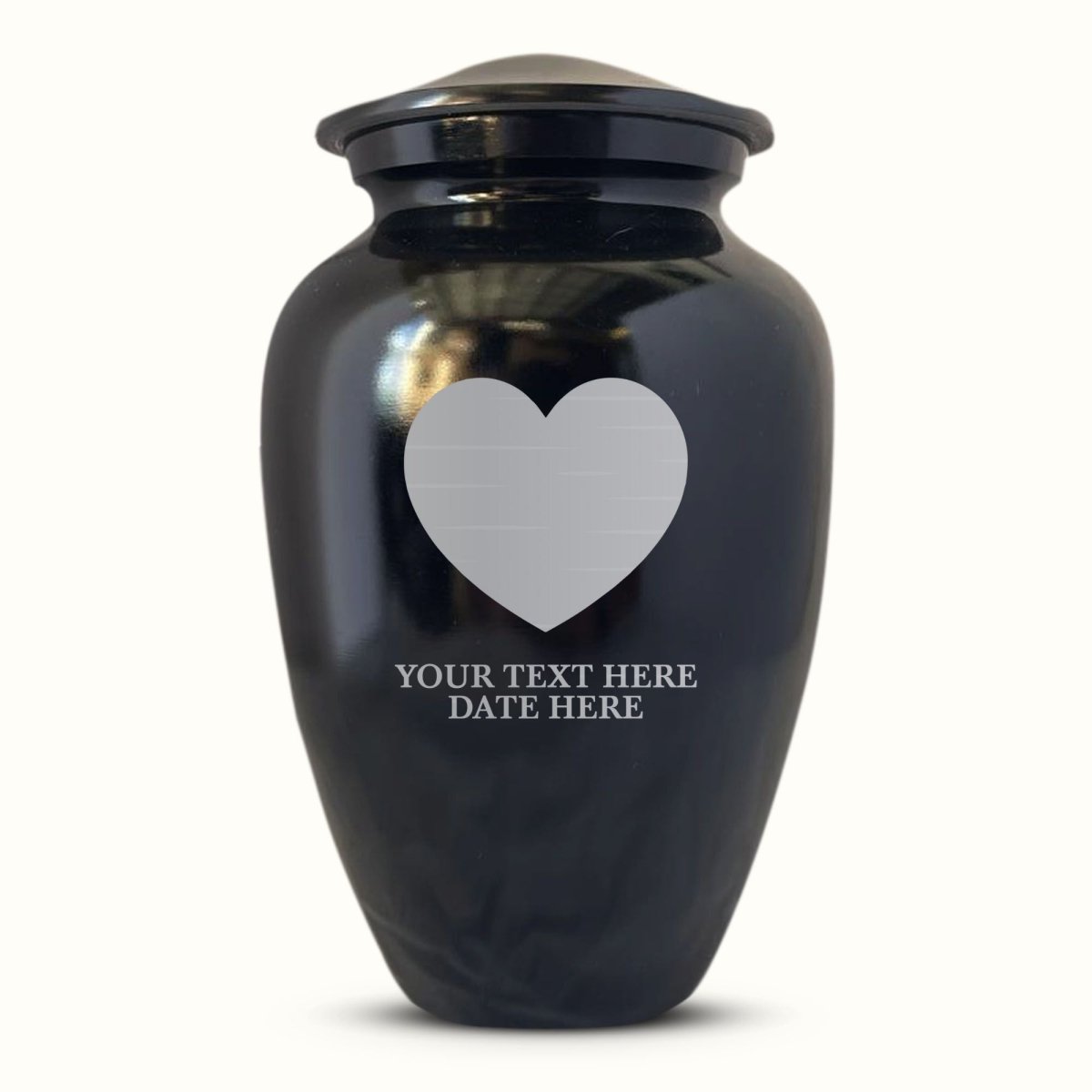 Personalized Extra Large Human Cremation Urn for Adult Ashes Men & Woman Up to 350 Lbs - Engraved Aluminum Urn with Name & Heart 1 Design Black | Inscrybed Memory - Inscrybed Memory