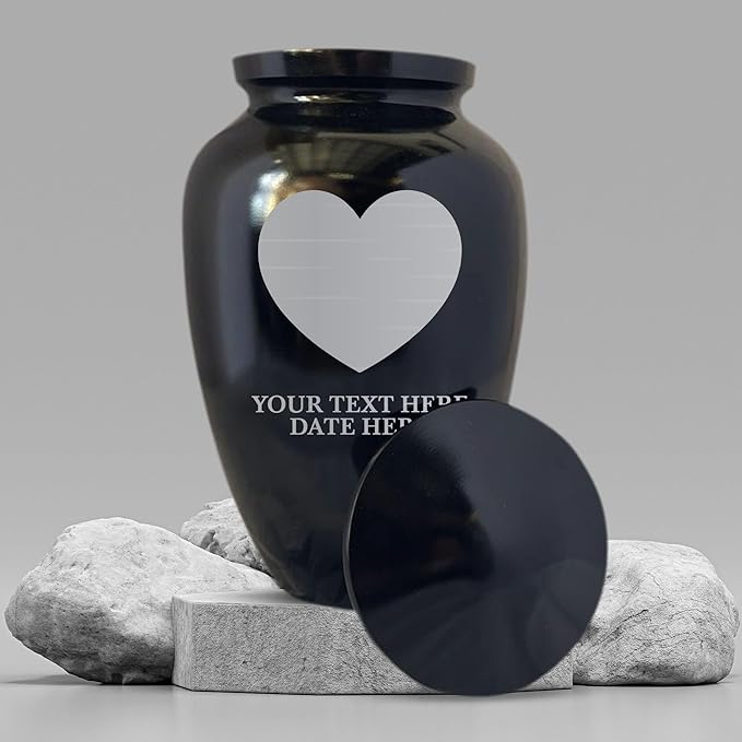 Personalized Extra Large Human Cremation Urn for Adult Ashes Men & Woman Up to 350 Lbs - Engraved Aluminum Urn with Name & Heart 1 Design Black | Inscrybed Memory - Inscrybed Memory