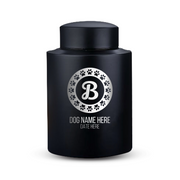 Custom Dog Round Urn - Medium Size - Stainless Steel - Black Powder Coated Finish - 50 Cubic Inch
