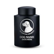 Custom Dog Round Urn - Medium Size - Stainless Steel - Black Powder Coated Finish - 50 Cubic Inch