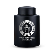 Custom Dog Round Urn - Medium Size - Stainless Steel - Black Powder Coated Finish - 50 Cubic Inch