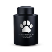 Custom Dog Round Urn - Larger Size - Stainless Steel - Black Powder Coated Finish - 115 Cubic Inch