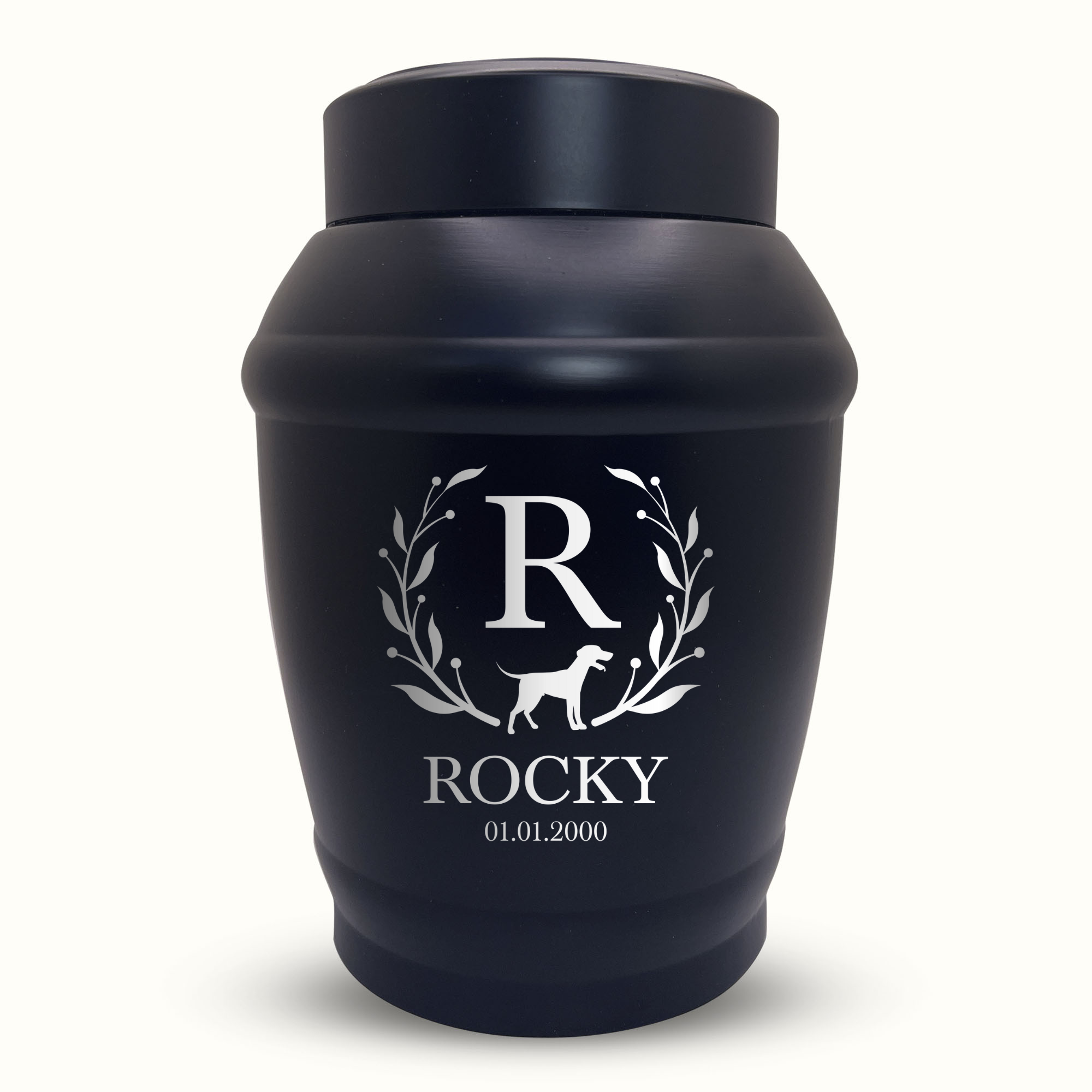 Custom Dog Urn - Standard Size - Stainless Steel - Black - 40 Cubic Inch | Memories Collection