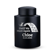 Custom Cat Round Urn - Medium Size - Stainless Steel - Black Powder Coated Finish - 50 Cubic Inch
