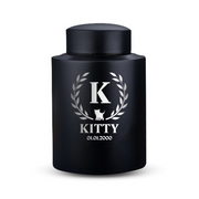 Custom Cat Round Urn - Medium Size - Stainless Steel - Black Powder Coated Finish - 50 Cubic Inch